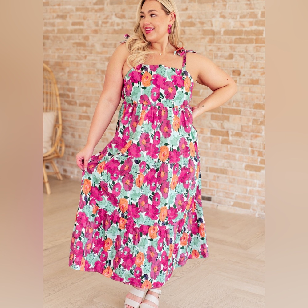 NEW Polagram Baltic Born Floral Such a Lover Girl Tiered Midi Dress Size 3X